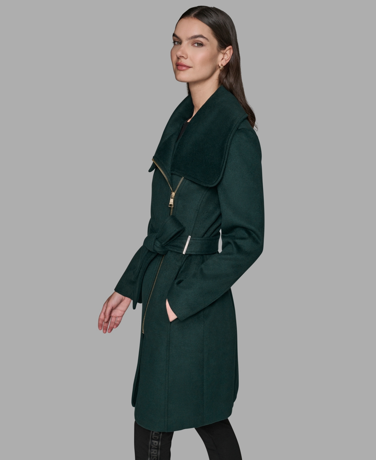 Karl Lagerfeld Women's Asymmetrical Wrap Coat In Green