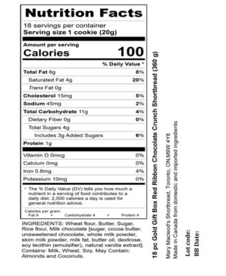 Signature Gold Gift Box with Red Ribbon Chocolate Crunch Shortbread, 18 Pieces