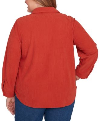 Plus Size Sunset Canyon Plush Ribbed Oversized Button Front Top