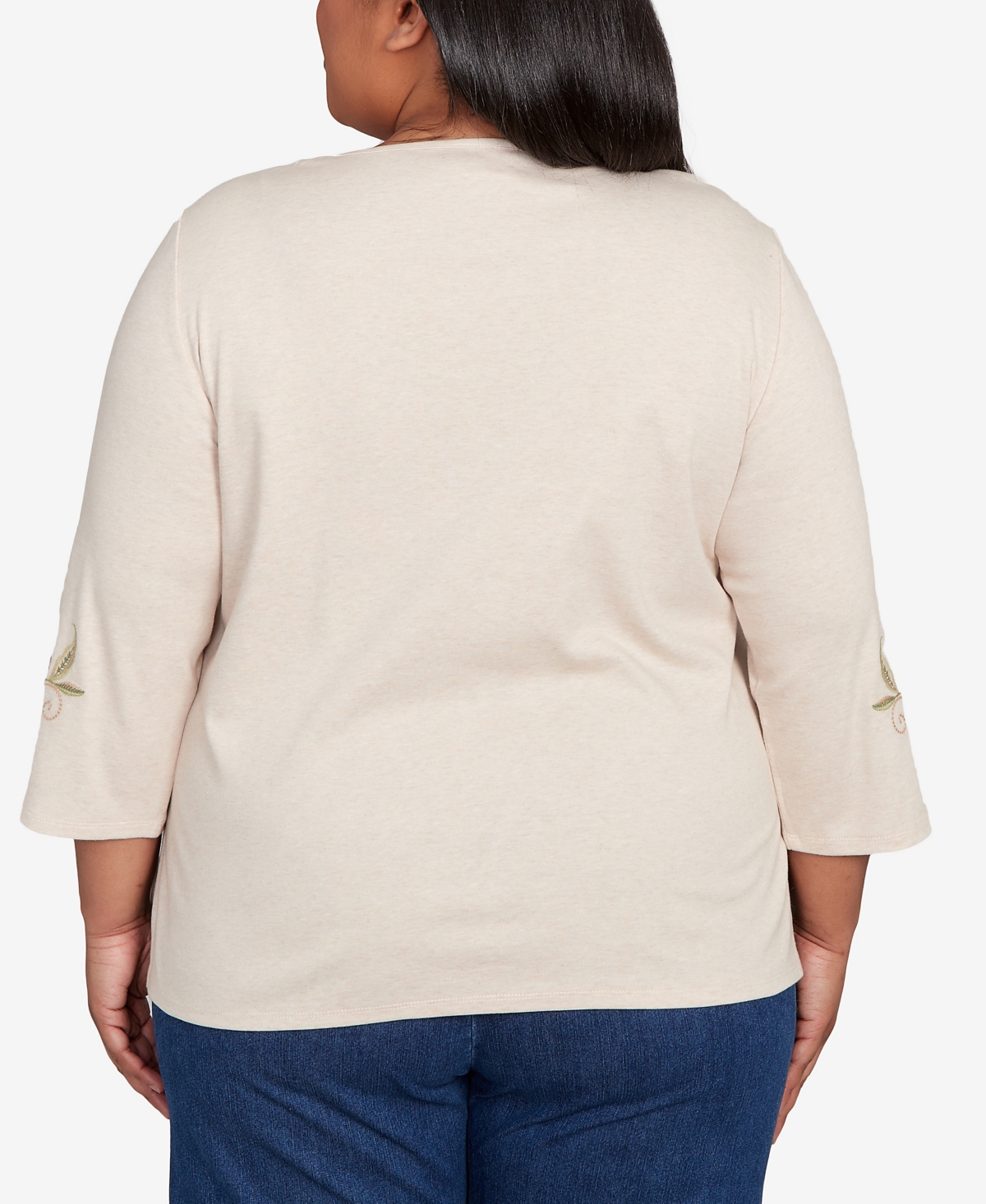 Alfred Dunner Plus Size Sunset Canyon Allover Floral Embroidered Crew Neck Top In Neutral