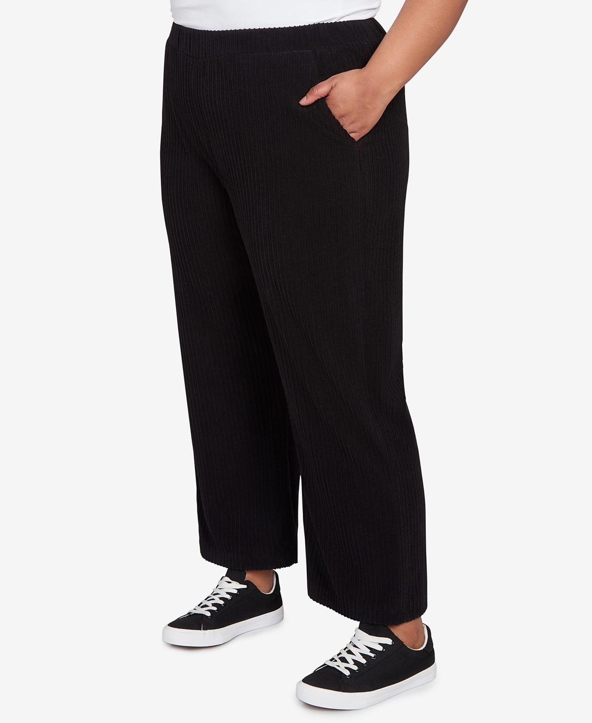 Alfred Dunner Plus Size Lake Champlain Ribbed Knit Ankle Pants In Black
