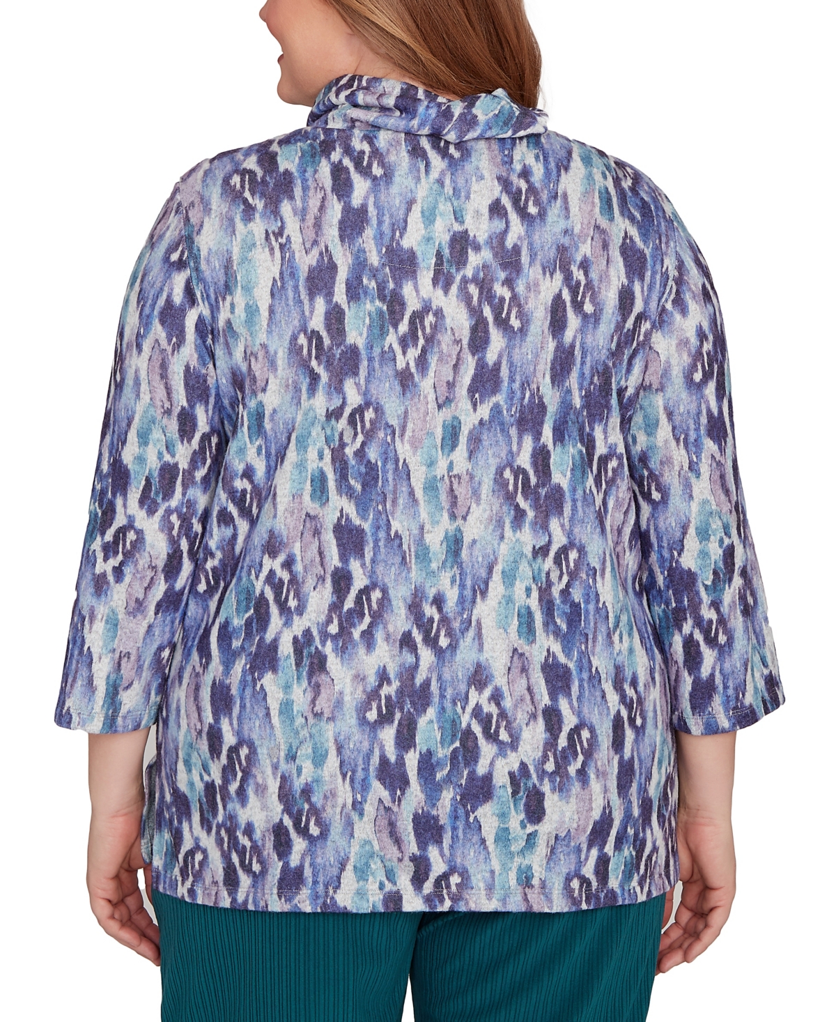 Alfred Dunner Plus Size Lake Champlain Animal Melange Three Quarter Sleeve Top In Purple