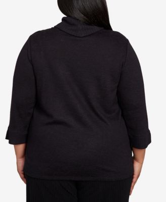 Plus Size Lake Champlain Leaf Embroidered Rib Neck Top