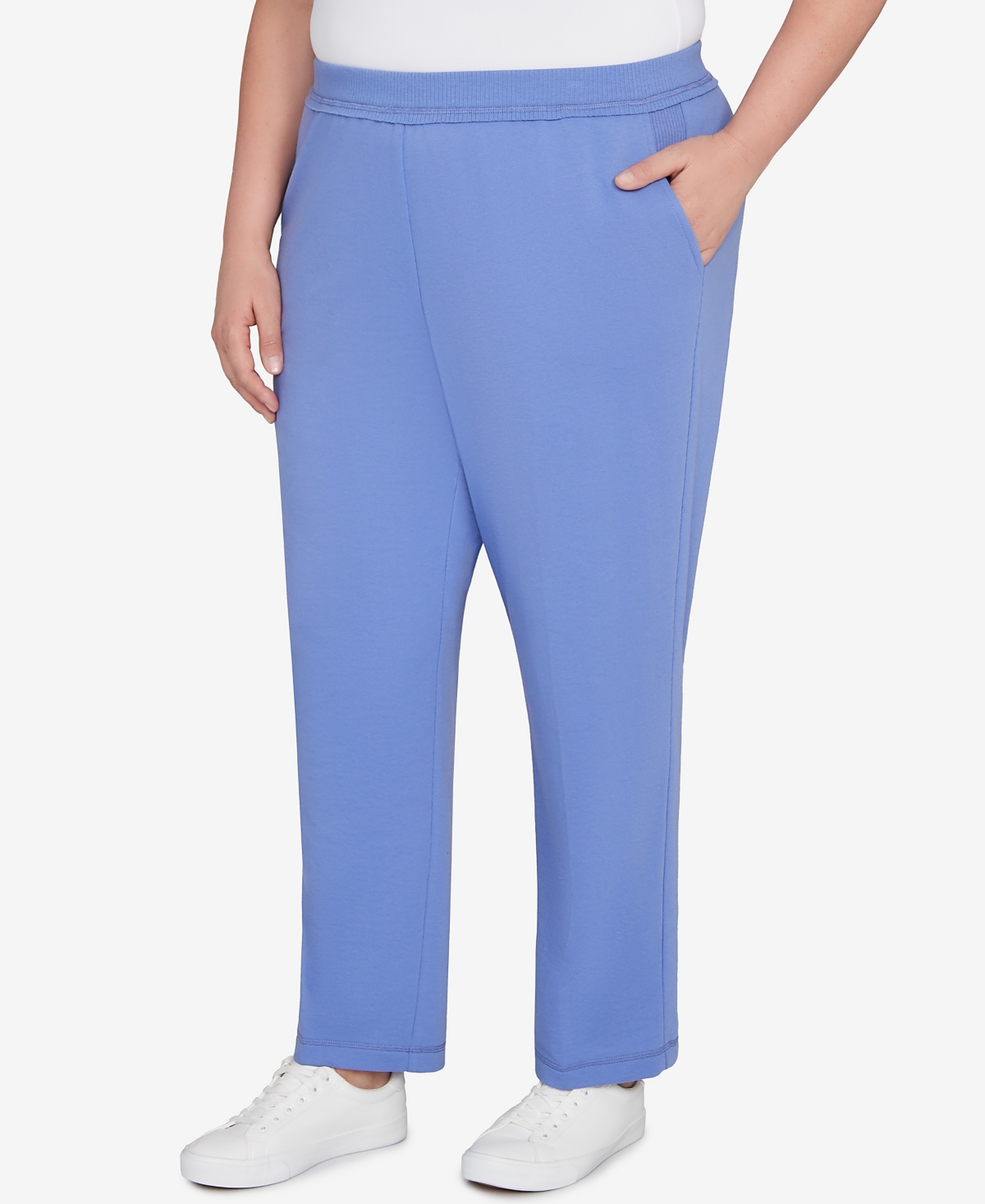 Alfred Dunner Plus Size Casual Vibe Cozy Medium Length Slant Pocket Pants In Blue