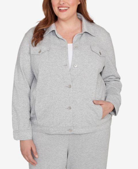 Женские куртки Alfred Dunner Plus Size Casual Vibe Shimmer Collared Button Jacket