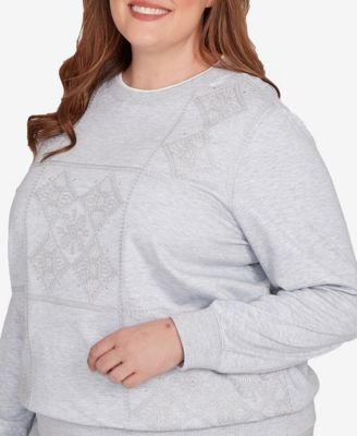 Plus Size Casual Vibe Embroidered Patchwork Long Sleeve Top