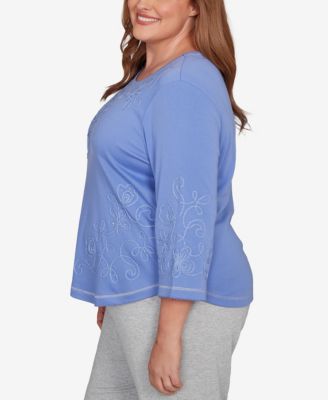 Plus Size Casual Vibe Asymmetrical Floral Embroidered Detail Top
