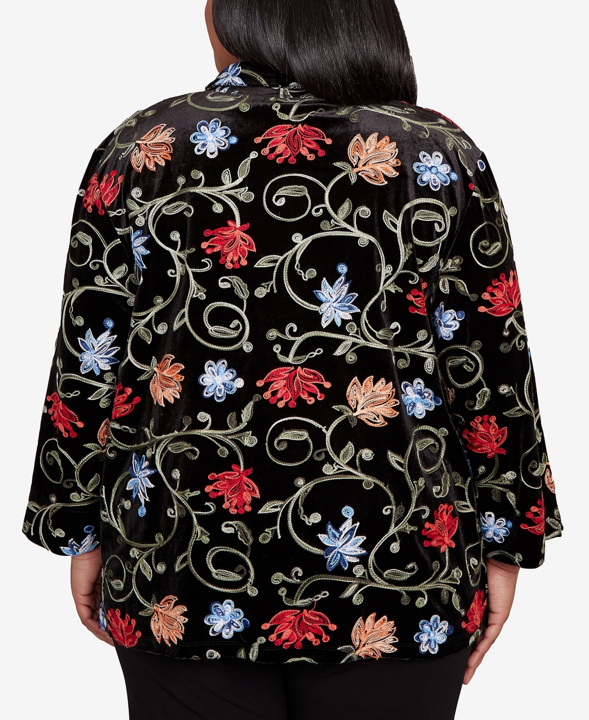 Alfred Dunner Plus Size Jet Setter Rich Velvet Floral Two In One Top With Necklace In Black