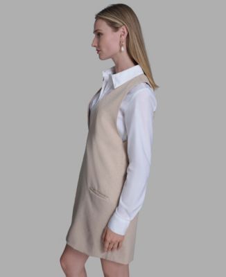 Women's Long Sleeve Twofer Vest Shirt Dress