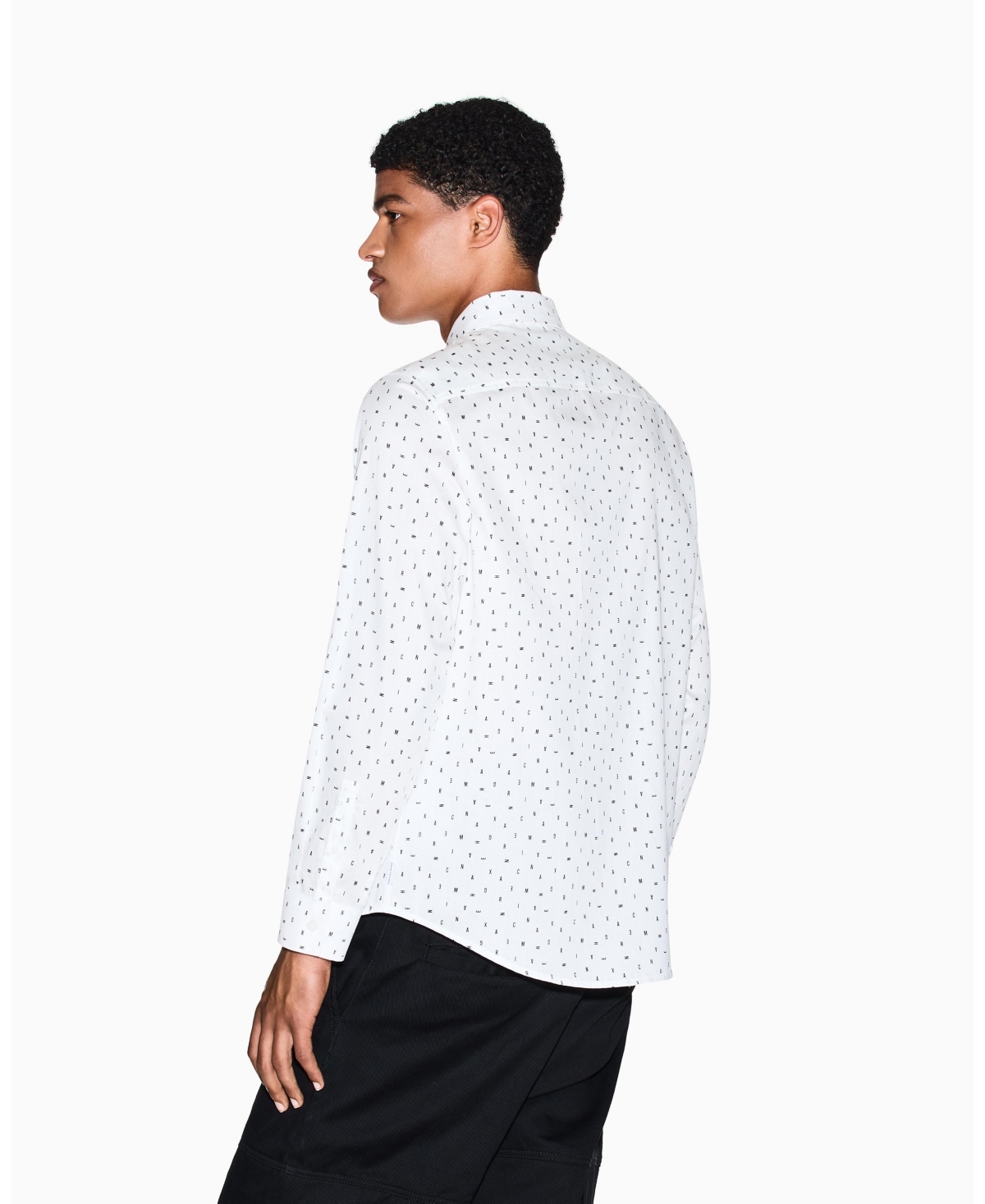 A|X Armani Exchange Men's Allover Letter Logo Satin Woven Shirt