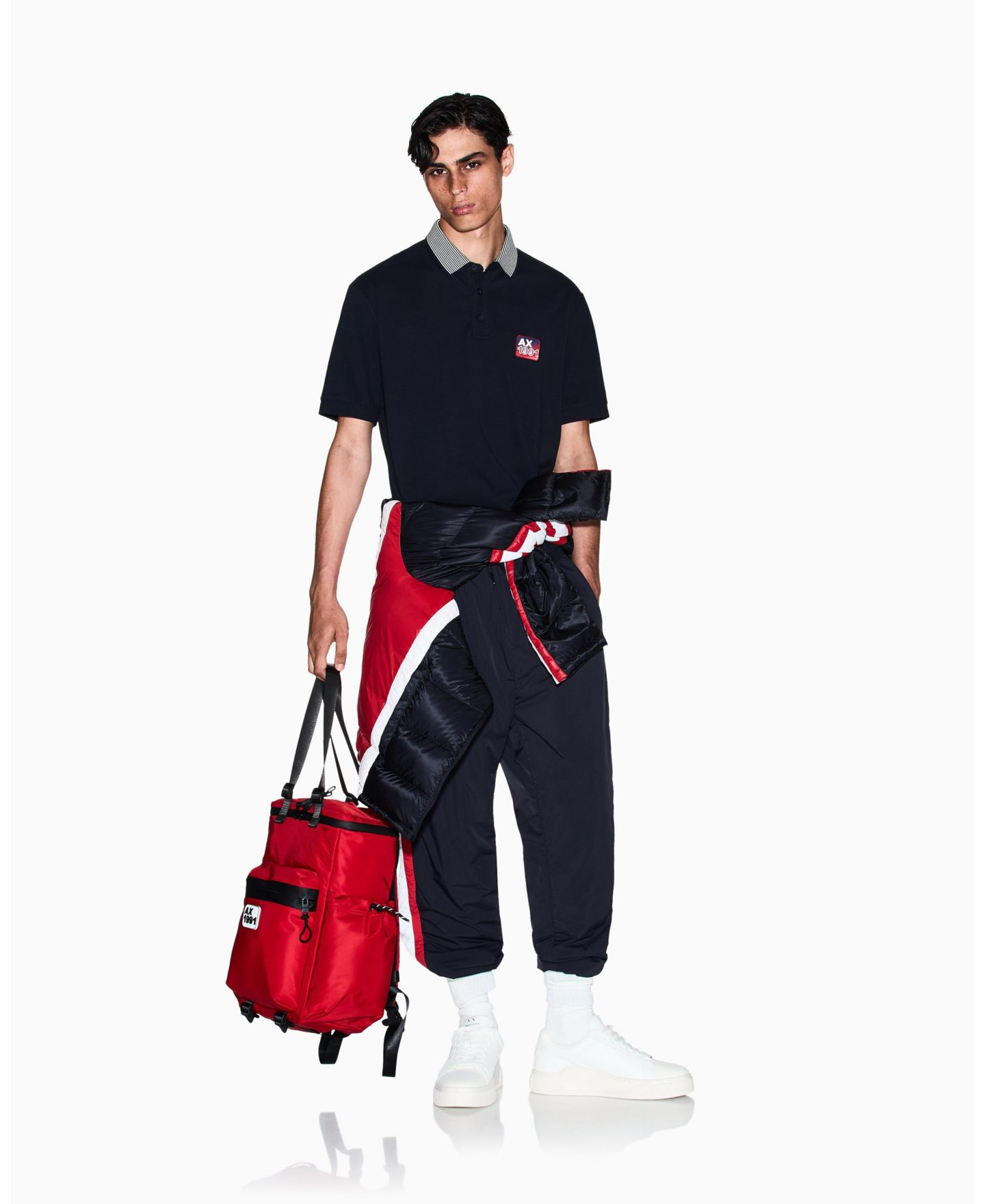 Мужское поло A|X Armani Exchange Graphic Pique Collar Tipping Polo Shirt, цвет: Глубокий тёмно-синий — фото 3