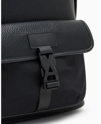 Men's Pebbled Faux-Leather Buckle Backpack