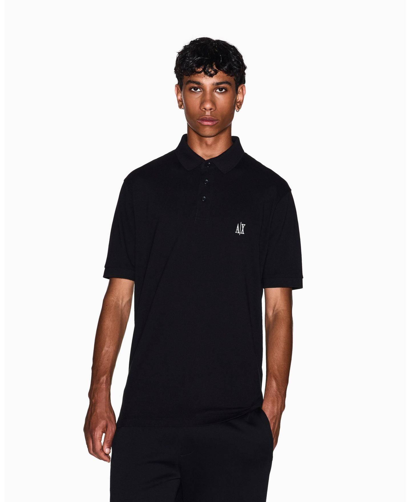 Мужское поло A|X Armani Exchange Icon Logo Pique Polo Shirt, цвет: Чёрный — фото 1
