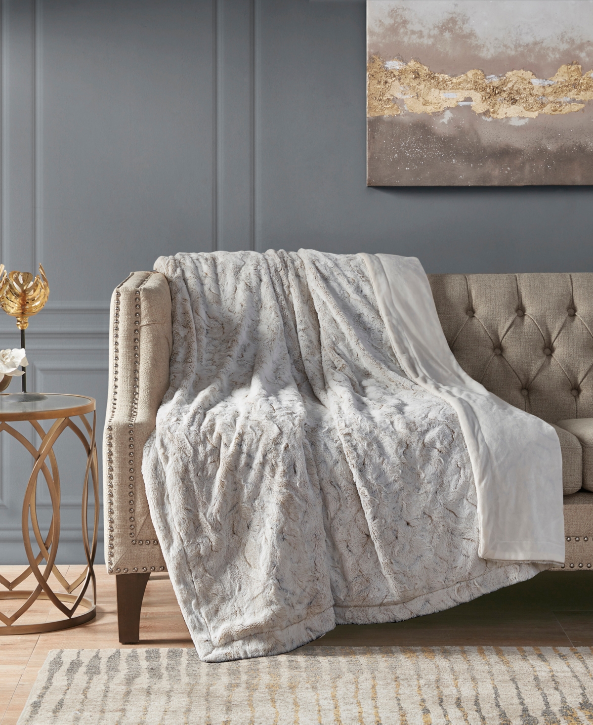 Madison Park Zuri Faux Fur Blanket, Twin In Gray