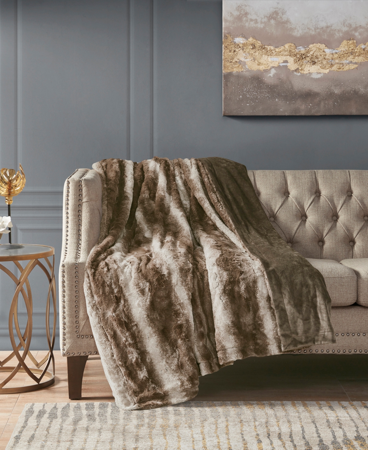 Madison Park Zuri Faux Fur Blanket, Twin In Green