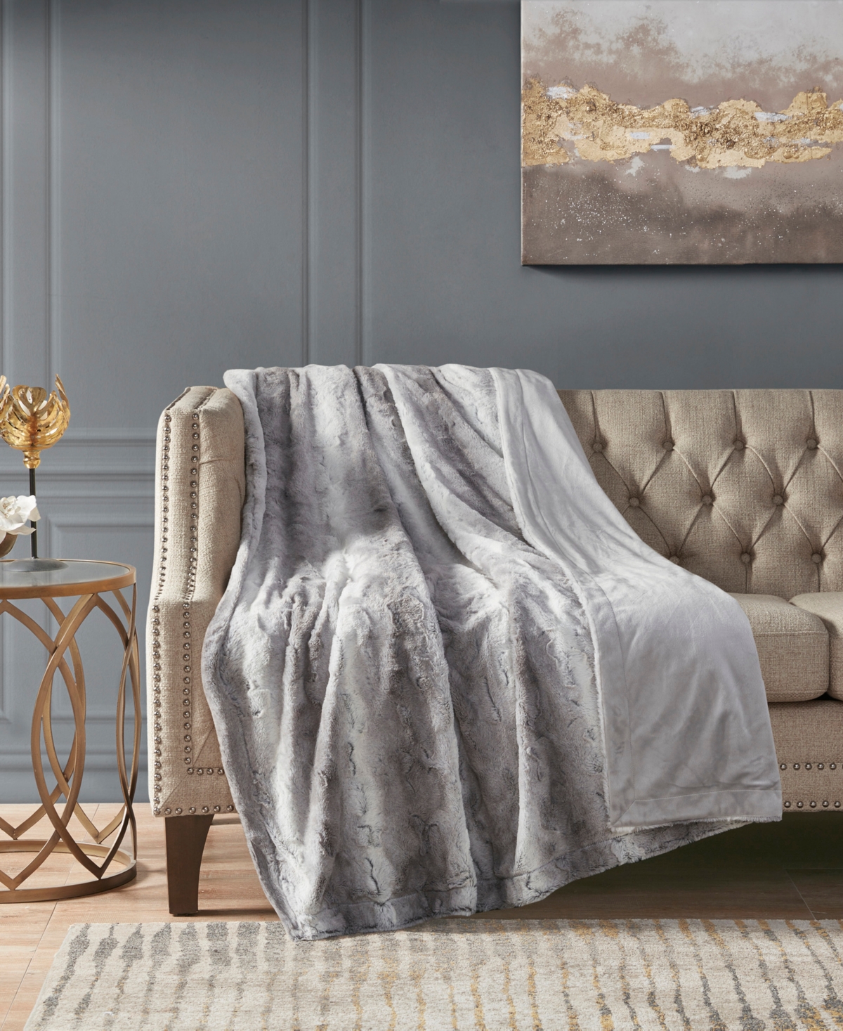Madison Park Zuri Faux Fur Blanket, Twin In Gray