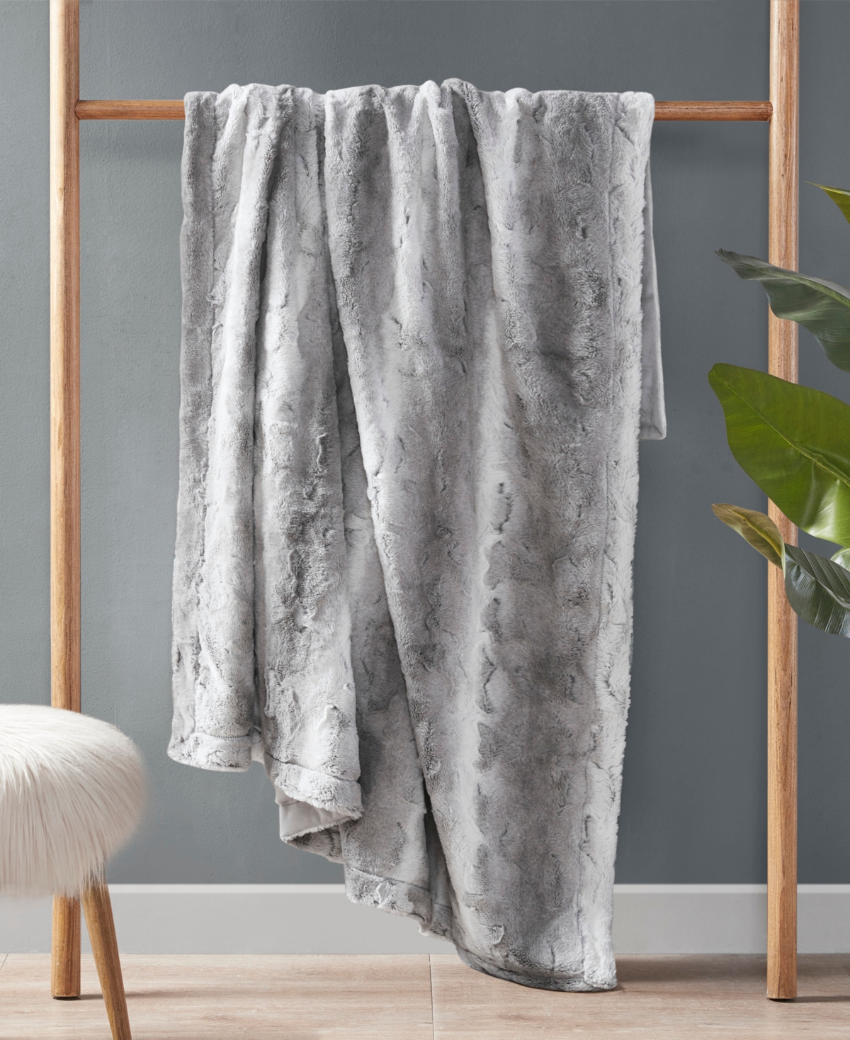 Madison Park Zuri Faux Fur Blanket, Twin In Gray