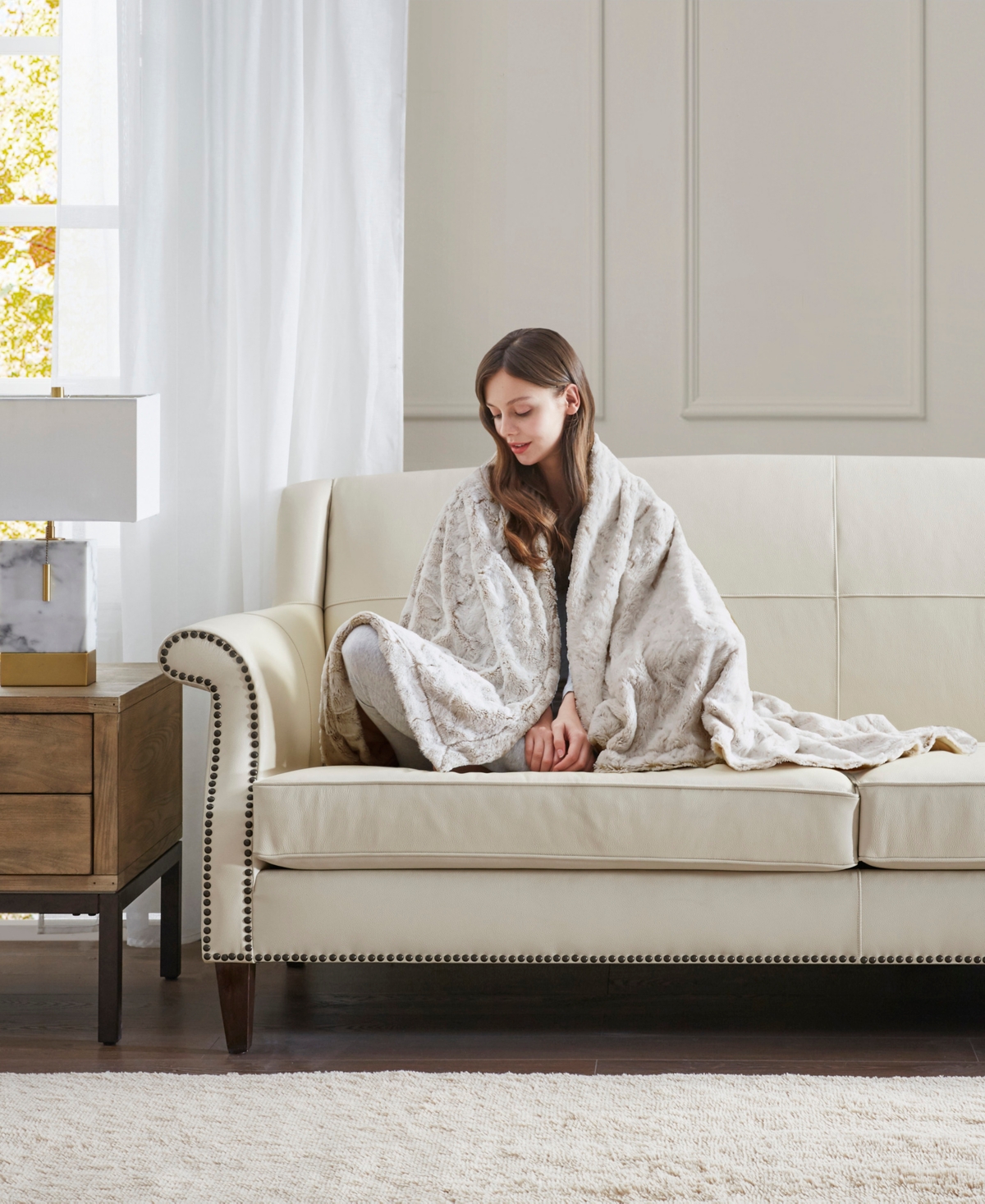 Madison Park Zuri Faux Fur Blanket, Twin In Gray