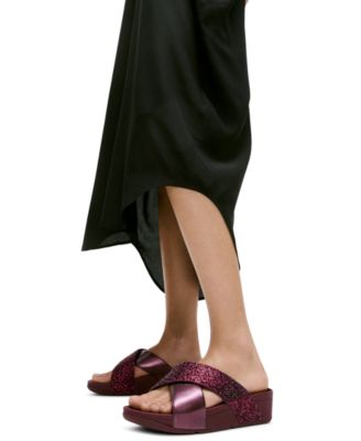 Women's Lulu Embellished Metallic Crisscross Slide Sandals