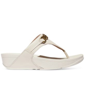 Women's Lulu Square-Chain Leather Toe-Post Wedge Sandals