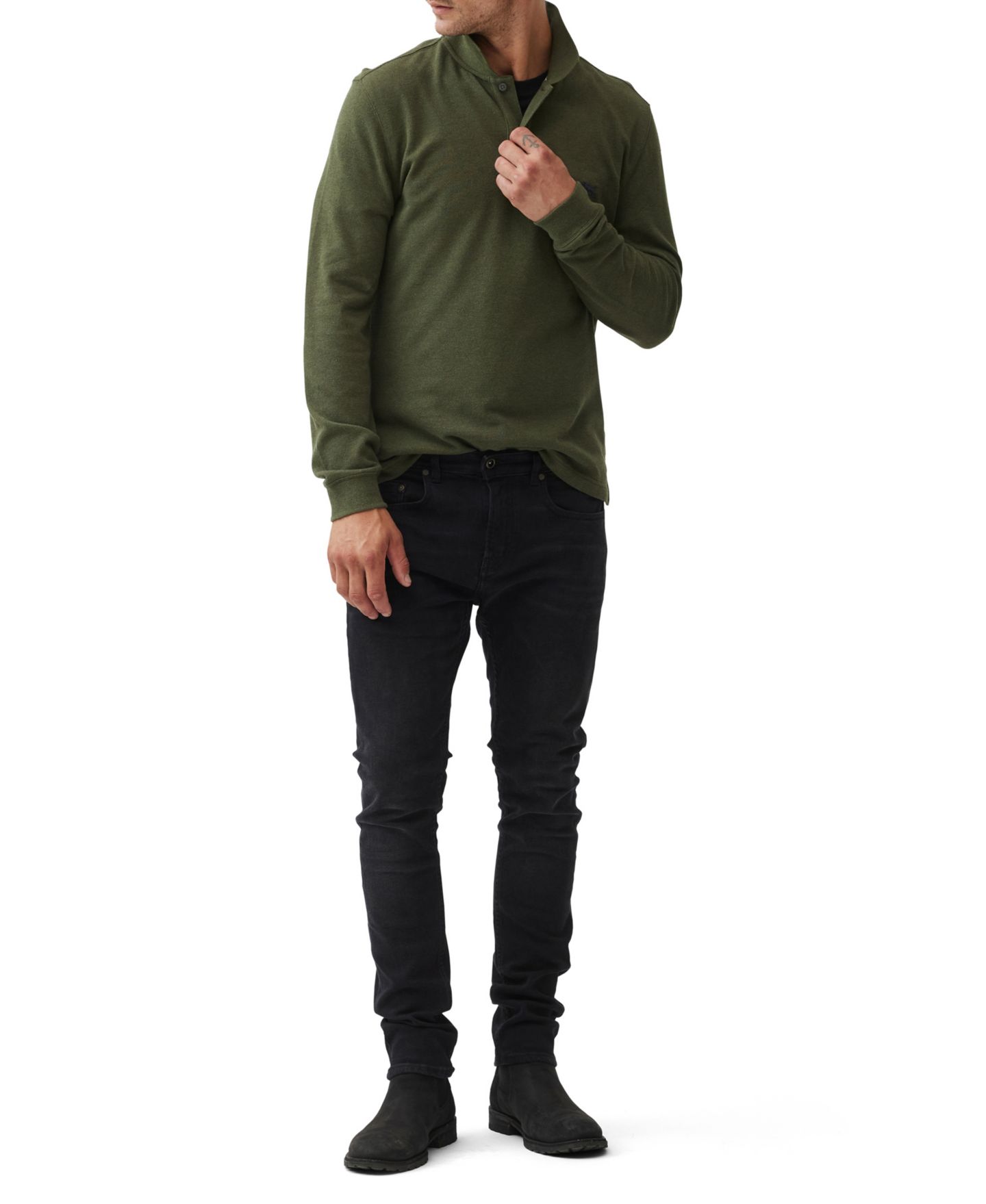 Мужское поло Rodd & Gunn Long Sleeves Gunn Cotton Polo Shirts, цвет: Армейский зелёный — фото 3