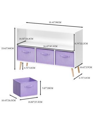 35 in. Wide White/Purple Kids Bookcase with Collapsible Fabric Drawers, Children's Book Display, Toy Storage Cabinet