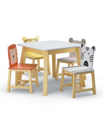 5 Piece Wood Kiddy Table and Chair Set with 4 Chairs Set Cartoon Animals