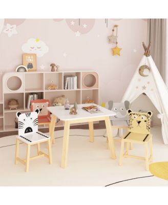 5 Piece Wood Kiddy Table and Chair Set with 4 Chairs Set Cartoon Animals