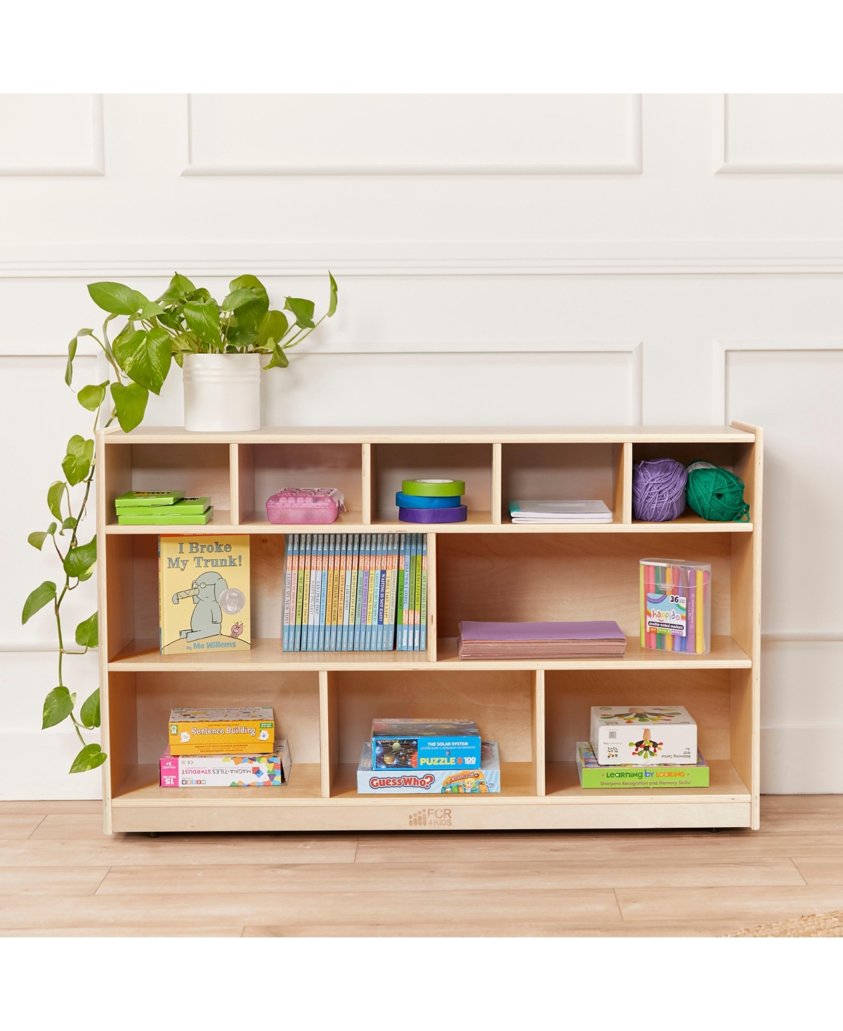 ECR4Kids 5+5 Mobile Storage and Tray Cabinet, Natural, 1
