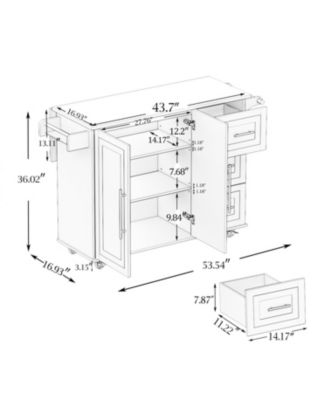 Kitchen Island with Spice Rack, Towel Bar and Extensible Solid Wood Tabletop