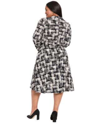 Plus Size Printed Long Sleeve Midi Dress