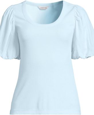 Women's Drapey Rib Puff Sleeve Scoop Neck Top