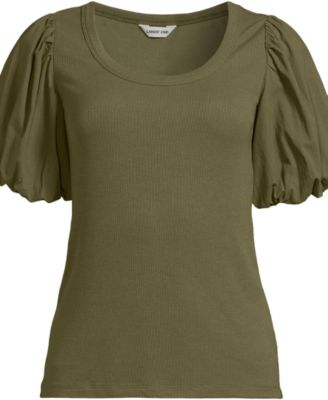 Women's Drapey Rib Puff Sleeve Scoop Neck Top