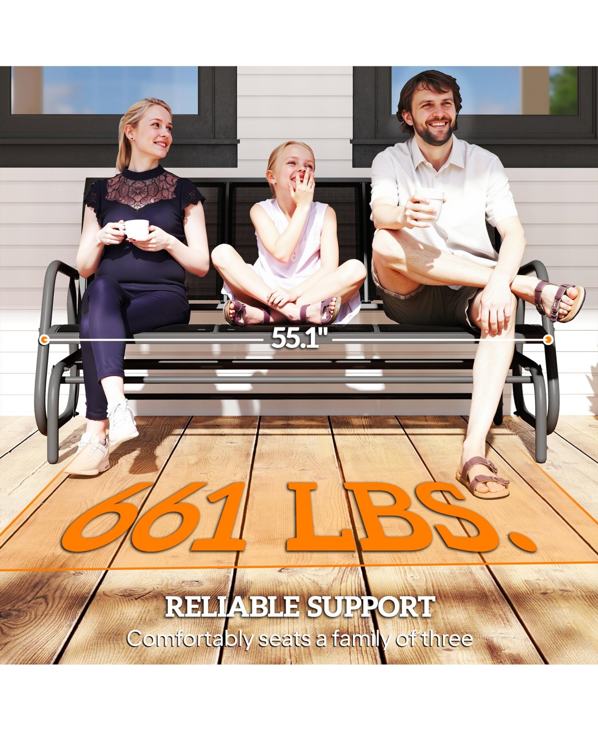 Outsunny Outdoor Glider Bench for 3 with Breathable Mesh Fabric