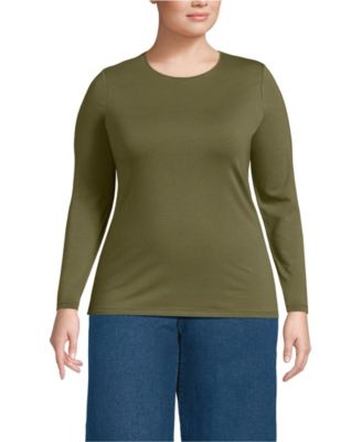 Women's Plus Size Lightweight Jersey Skimming Long Sleeve Crew Neck T-shirt