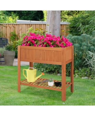 Raised Garden Bed Bottom Storage Shelf 39'' L x 19.5'' W x 39'' H Fir Wood Planter Box
