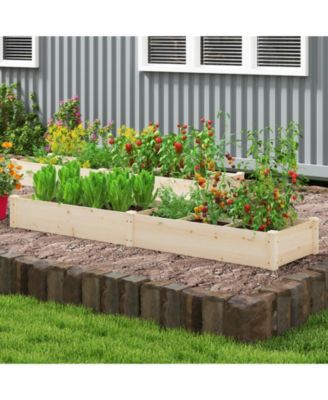 Wooden Raised Garden Bed w/ 2 Planter Boxes Divider Open-Ended Base