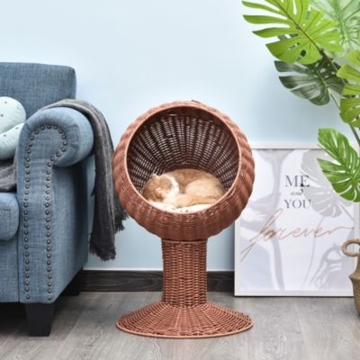 Brown Rattan Egg Chair Cat Bed with Cushion