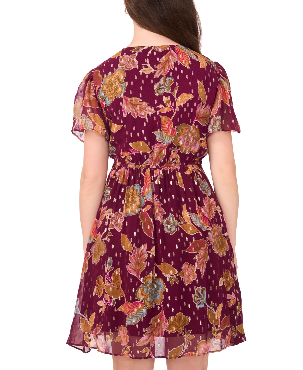 Msk Petite Short Sleeves Knee Length Dress In Multi