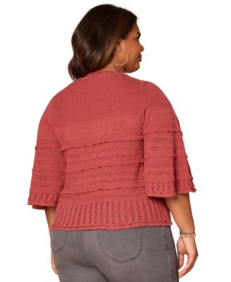 Plus Size Bell-Sleeve Round Neck Sweater