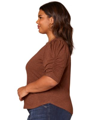 Plus Size Puff-Sleeve V-Neck Top