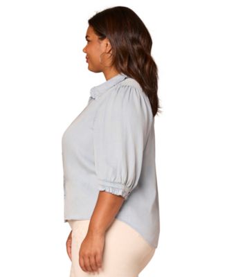 Plus Size Ruffle Edge Elbow-Sleeve Top