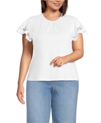 Women's Plus Size Lightweight Jersey Crew Neck Ruffle Sleeve Flowy Top