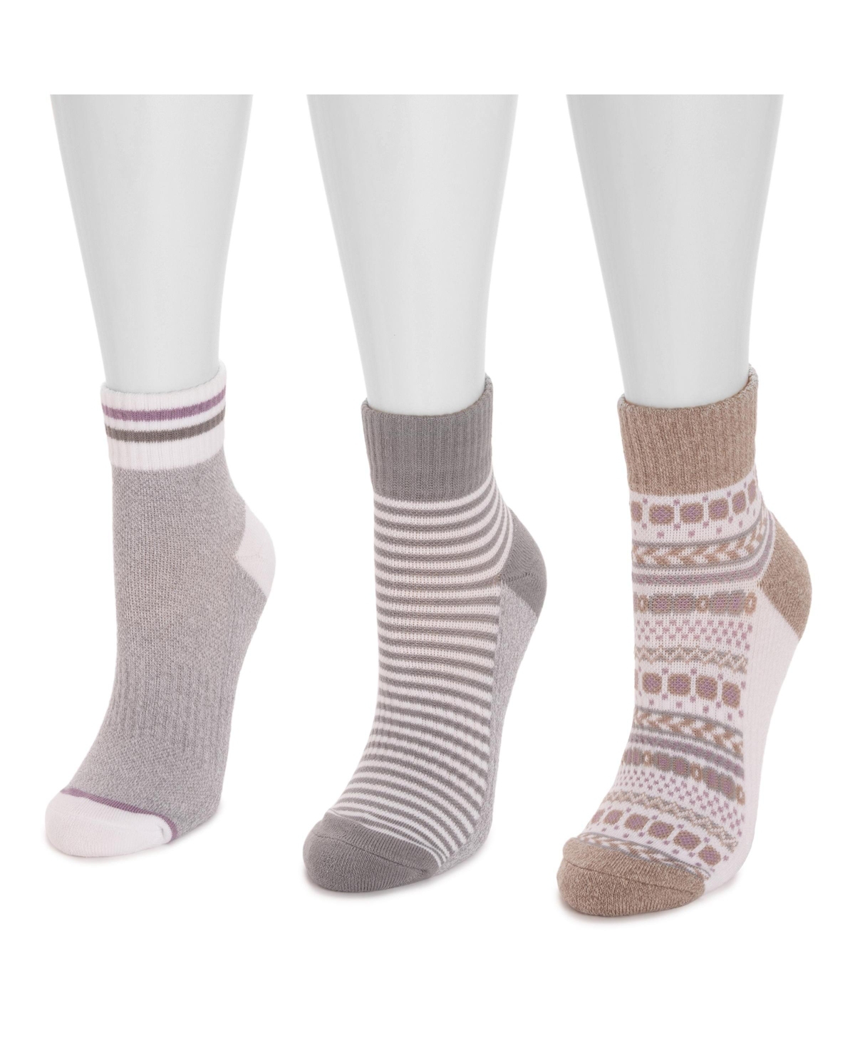 Muk Luks Women's 3 Pair Pack Quarter Crew Cotton Compression Socks