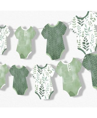 Boho Botanical Baby Garland Banner, 30 Feet of Cord, 15 Double-Sided Bodysuits