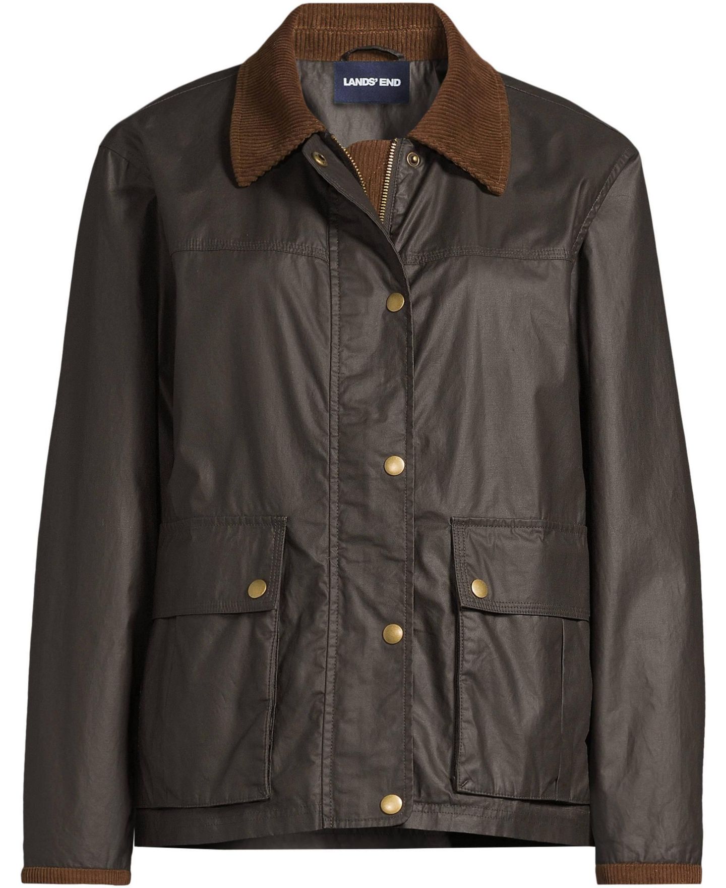 Женская куртка Lands' End Waxed Cotton Barn, цвет: Шоколадный / Дубовый — фото 3
