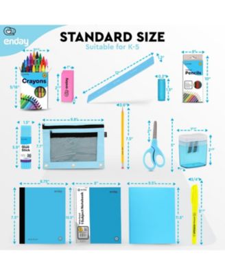 School Supplies Kit for Grades K–5 – 71 Items: Composition Notebook Subject Notebook, Pencils, Folders Colored Pencils, Crayons, Scissors, Glue & More