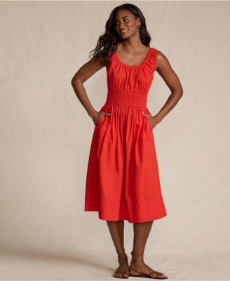Women's Sleeveless Poplin Smocked Midi Dress