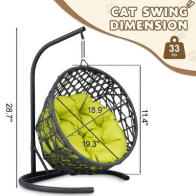 Green Rattan Cat Egg Chair with Stand and Cushion
