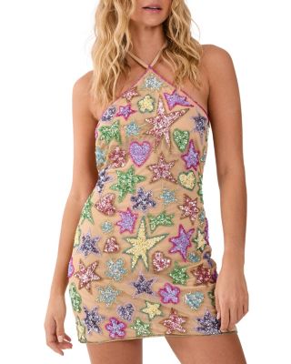 Women's Embellished Halter Neck Mini Dress